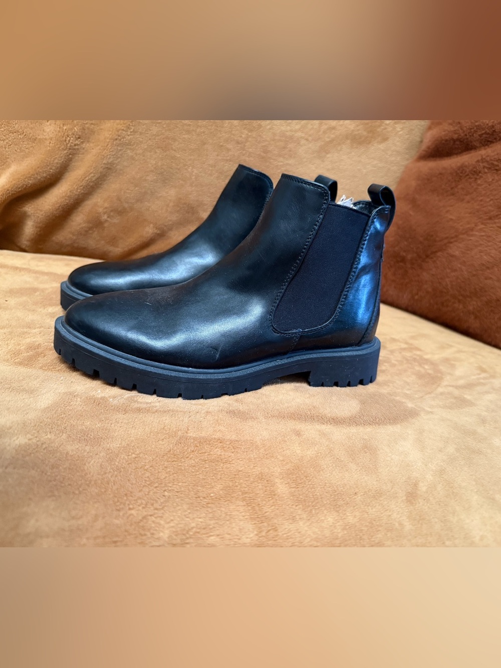Black Leather Chelsea Lug Sole Ankle Boots